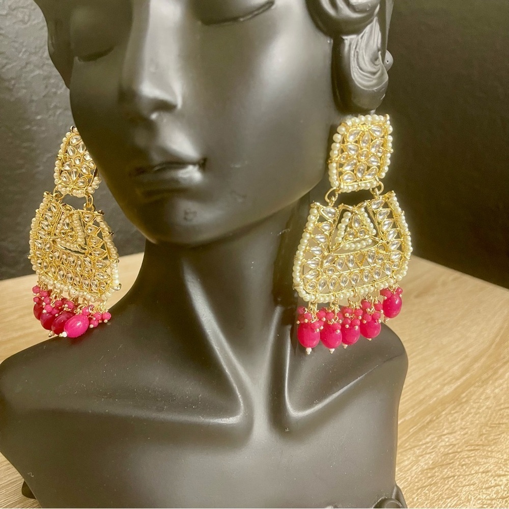 Gold and Pink Statement Earrings